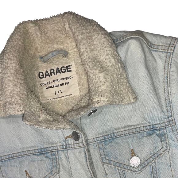 Garage Coupe Girlfriend Fit Small Denim Jean Sherpa Lined Jean Jacket Size P/S - Picture 3 of 4